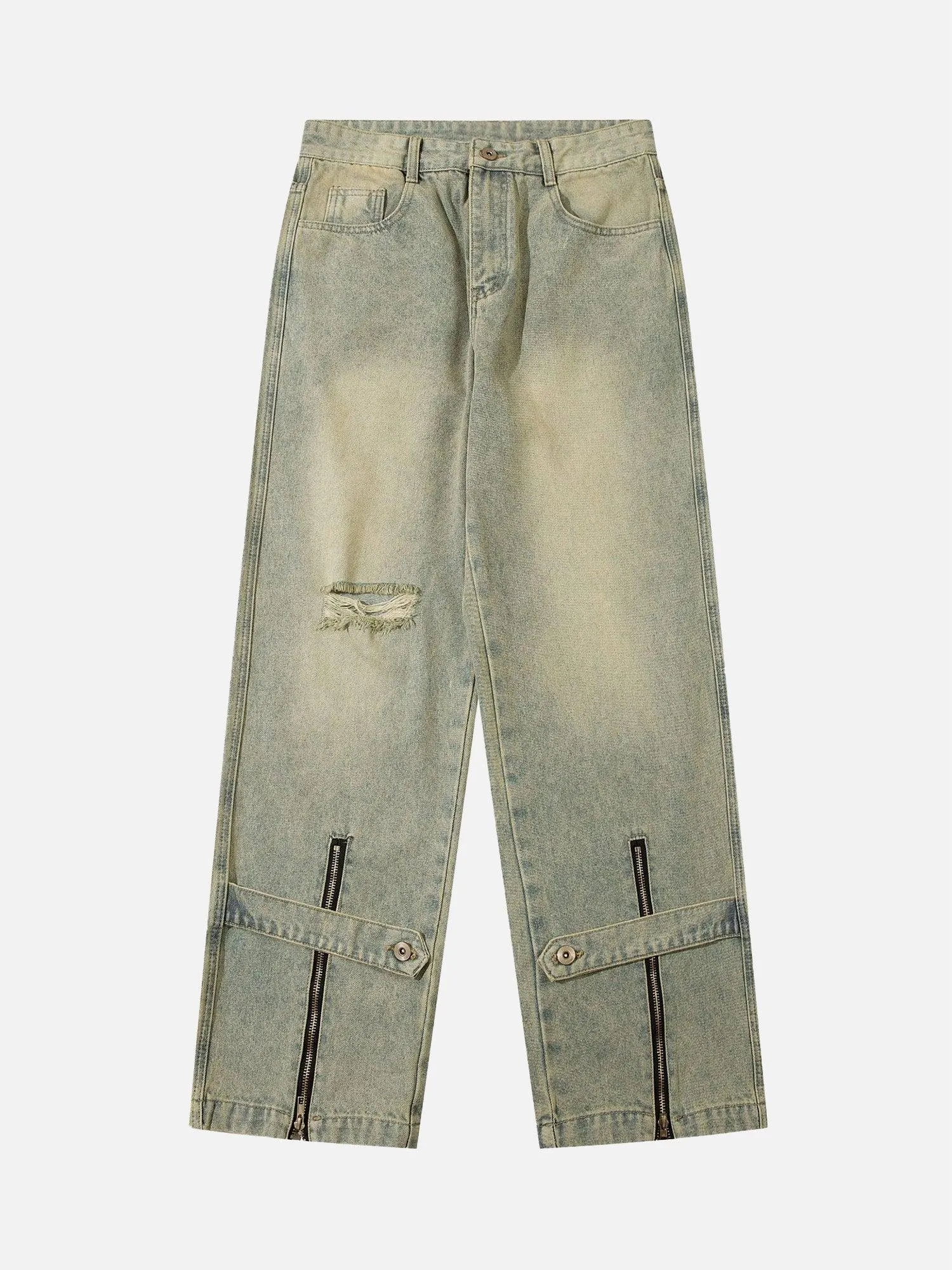 1984 American Street Trend Zipper Design Washed Jeans