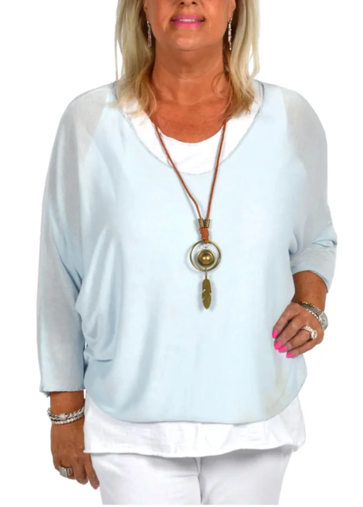 CATHERINELILLY ITG19005LBL 2 Piece Set Tunic - Baby Blue
