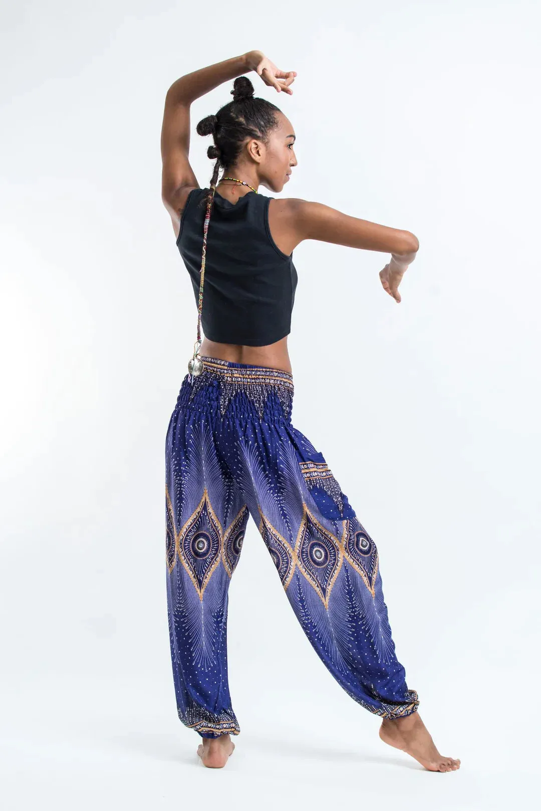 Diamond Blue Peacock Unisex Harem Pants, Thailand