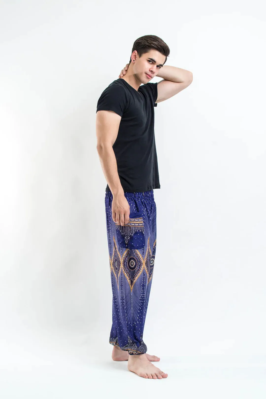 Diamond Blue Peacock Unisex Harem Pants, Thailand