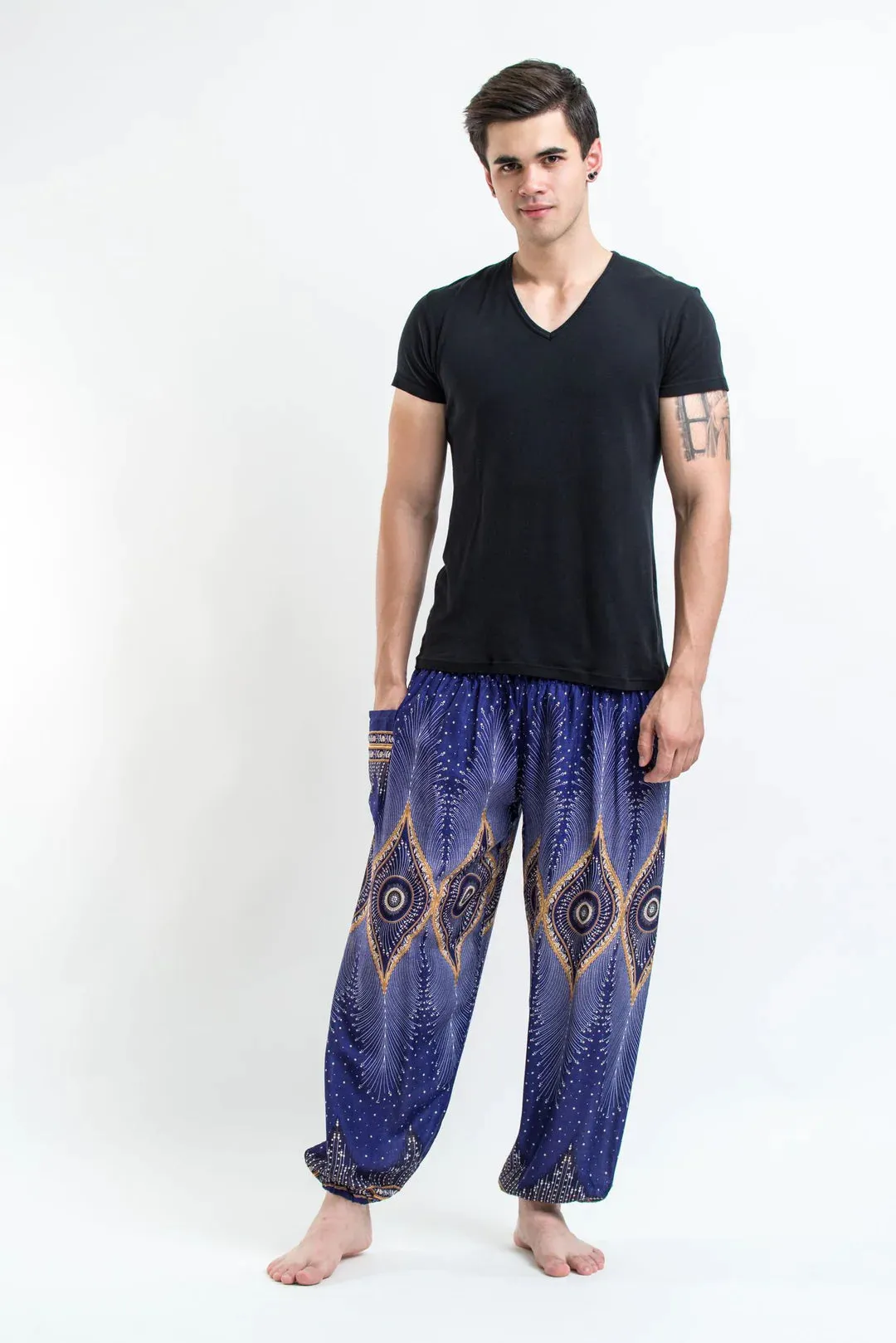 Diamond Blue Peacock Unisex Harem Pants, Thailand