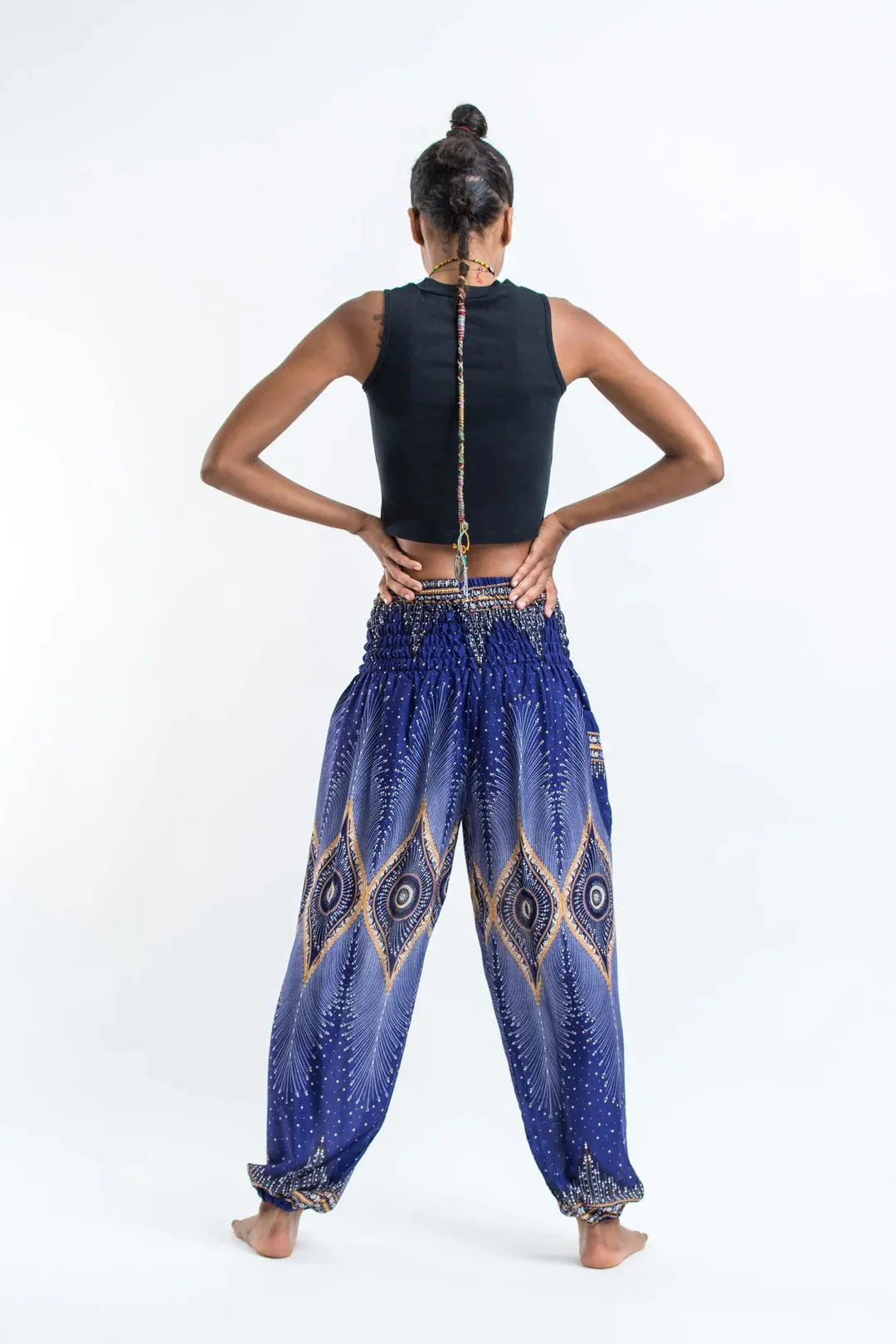 Diamond Blue Peacock Unisex Harem Pants, Thailand