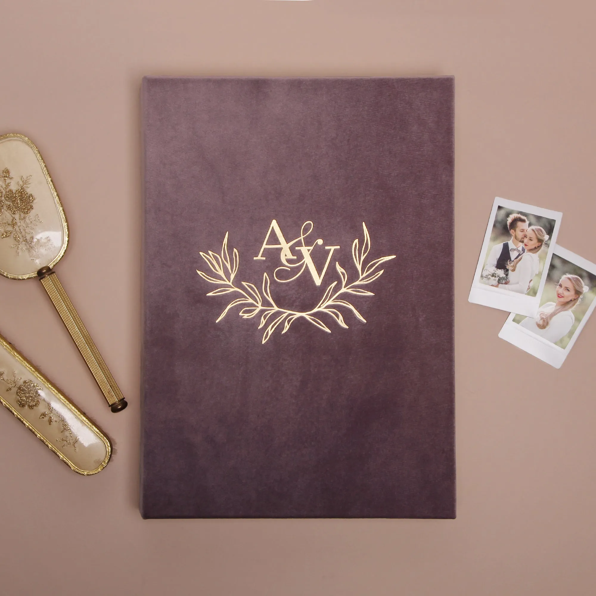 Dusty Plum Velour   Real Gold | Guest Book
