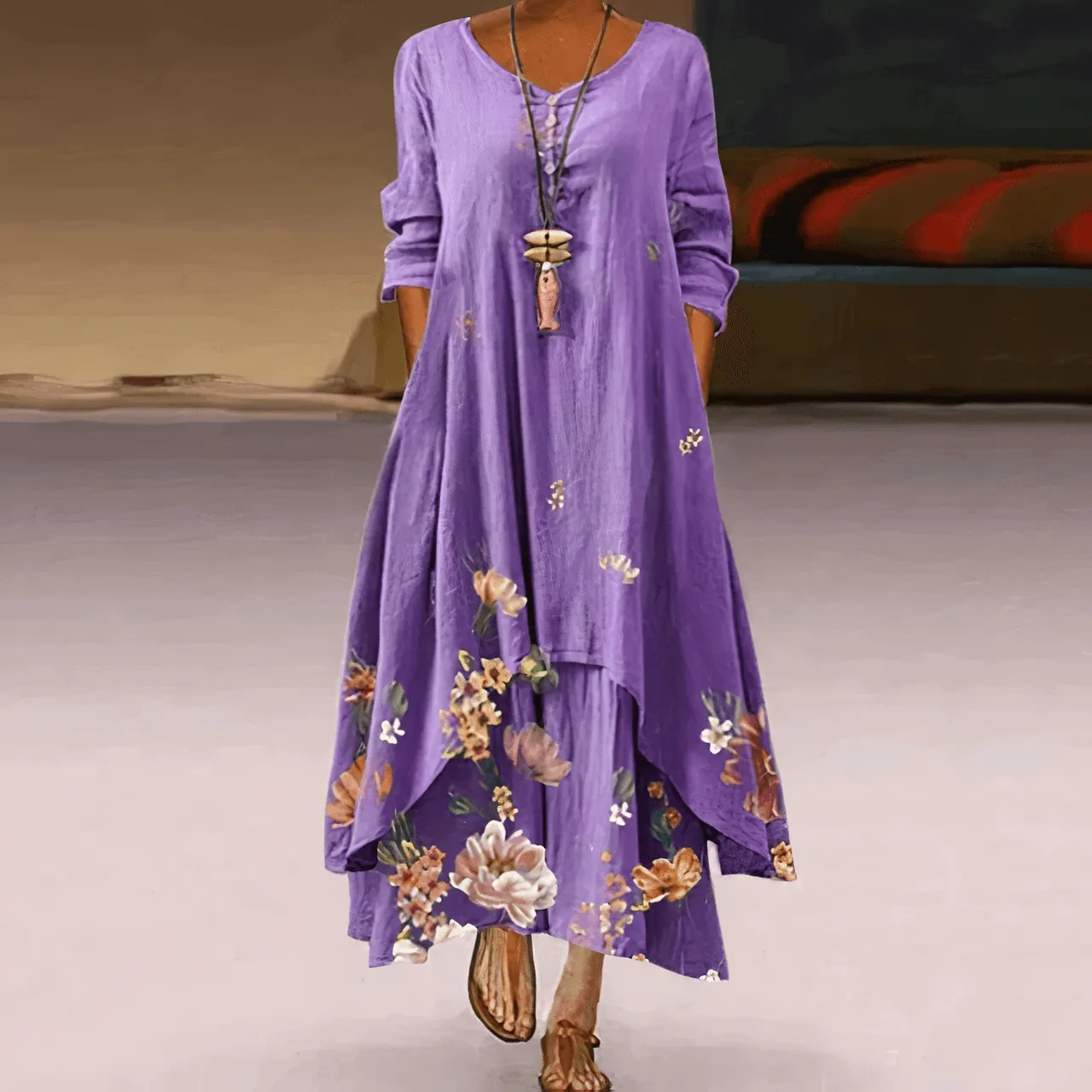 Elegant A-Line Cotton Dress: Sustainable & Breathable