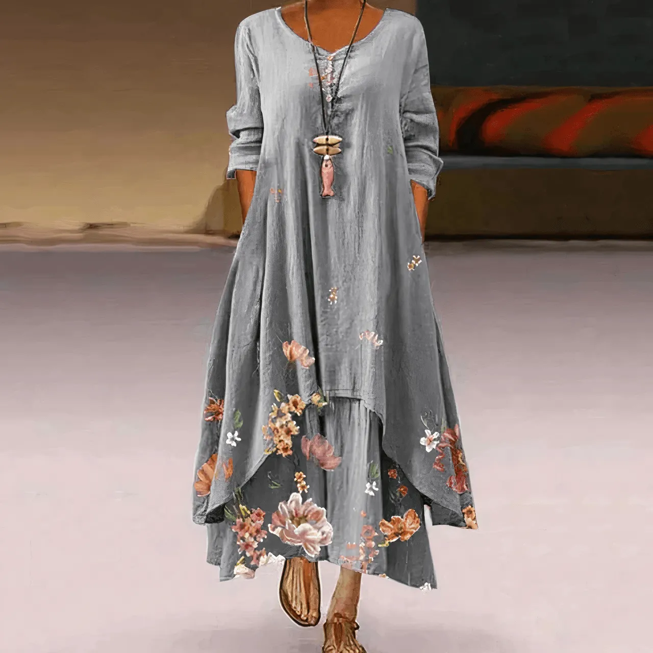 Elegant A-Line Cotton Dress: Sustainable & Breathable