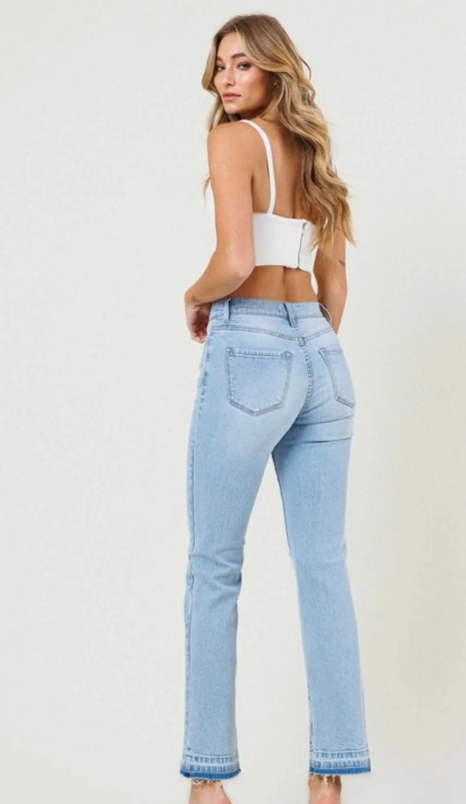 FADED HEM STRAIGHT LEG JEANS