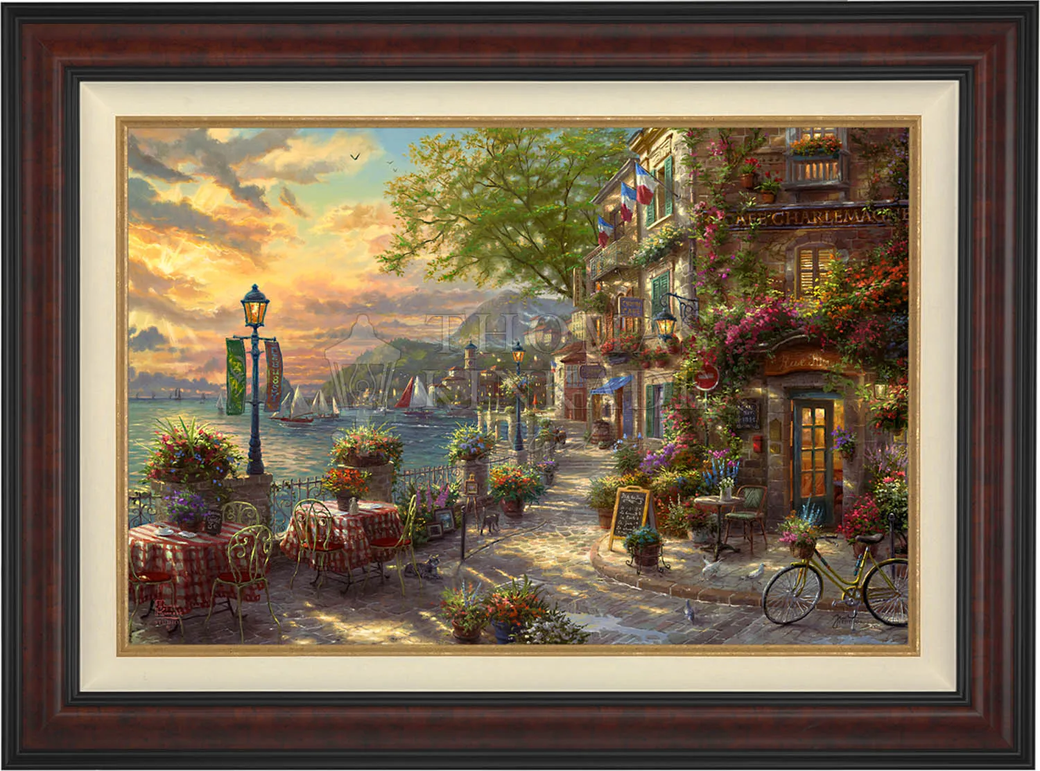 French Riviera Caf - Framed Limited Edition Canvas (SN - Standard Numbered) - 34.5" x 46.5"