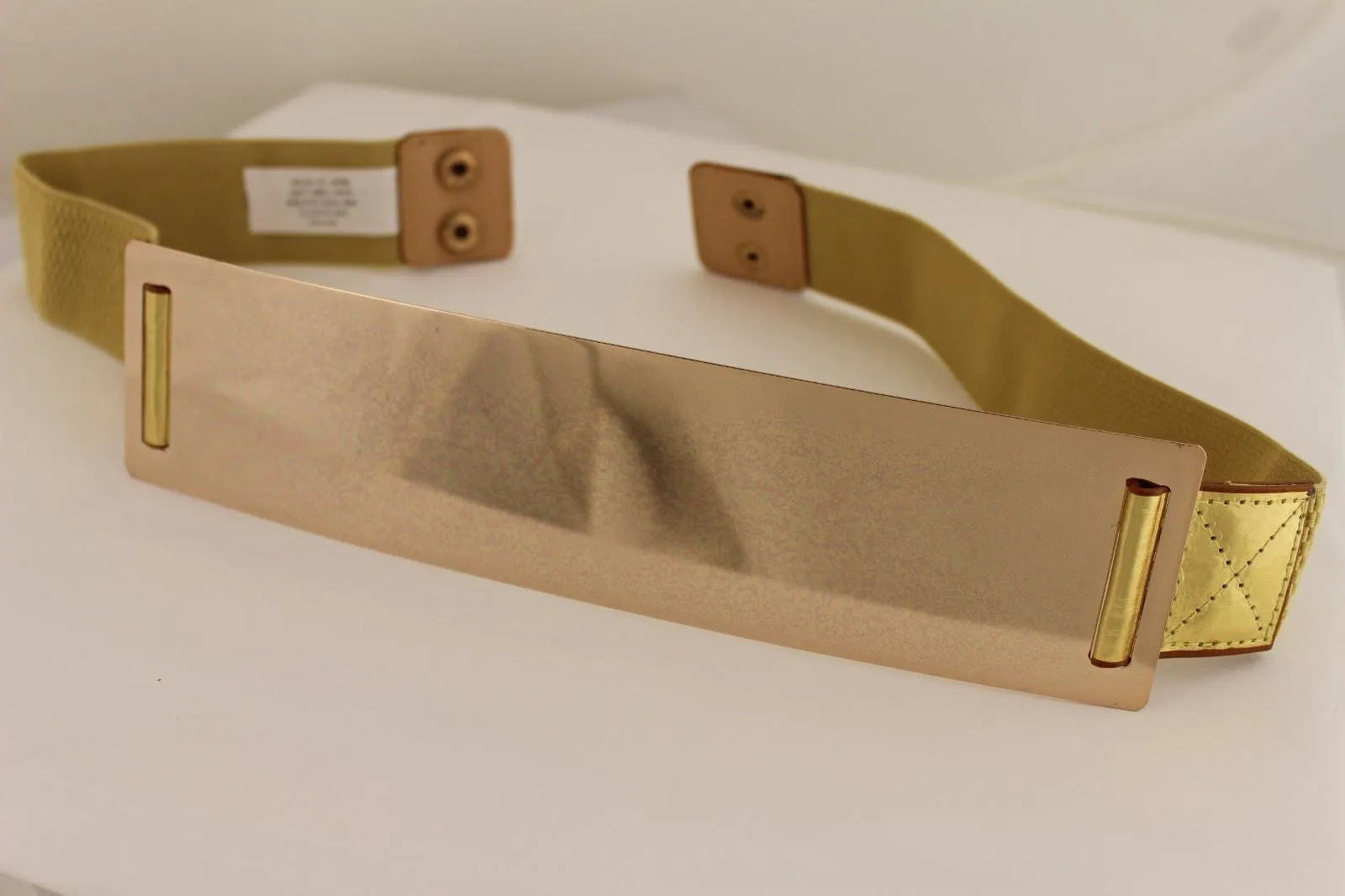 Gold Metal Rectangle Plate Colored Elastic Stretch Waistband Belt