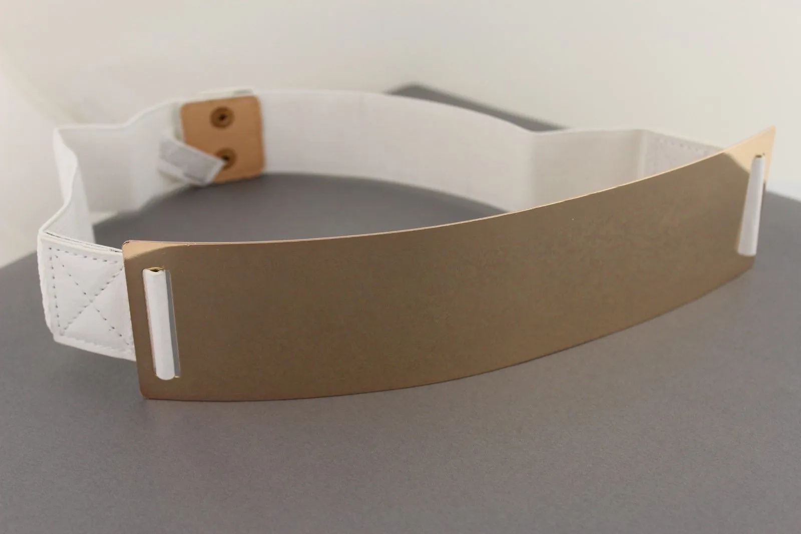 Gold Metal Rectangle Plate Colored Elastic Stretch Waistband Belt