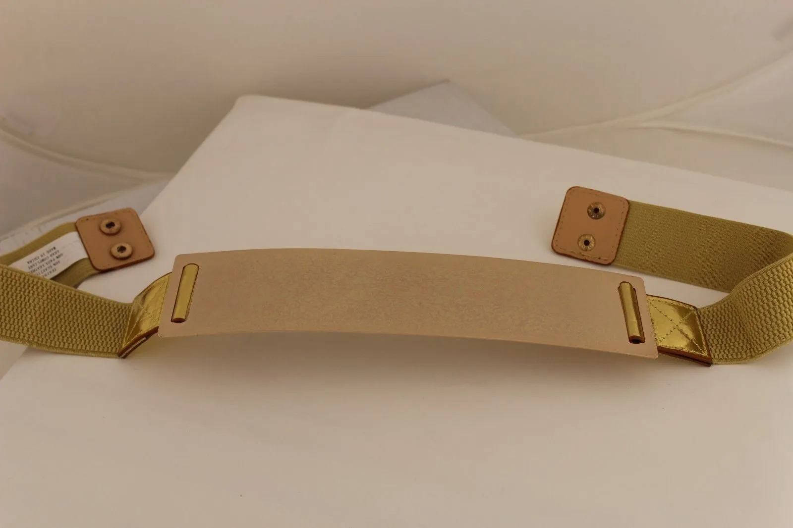 Gold Metal Rectangle Plate Colored Elastic Stretch Waistband Belt