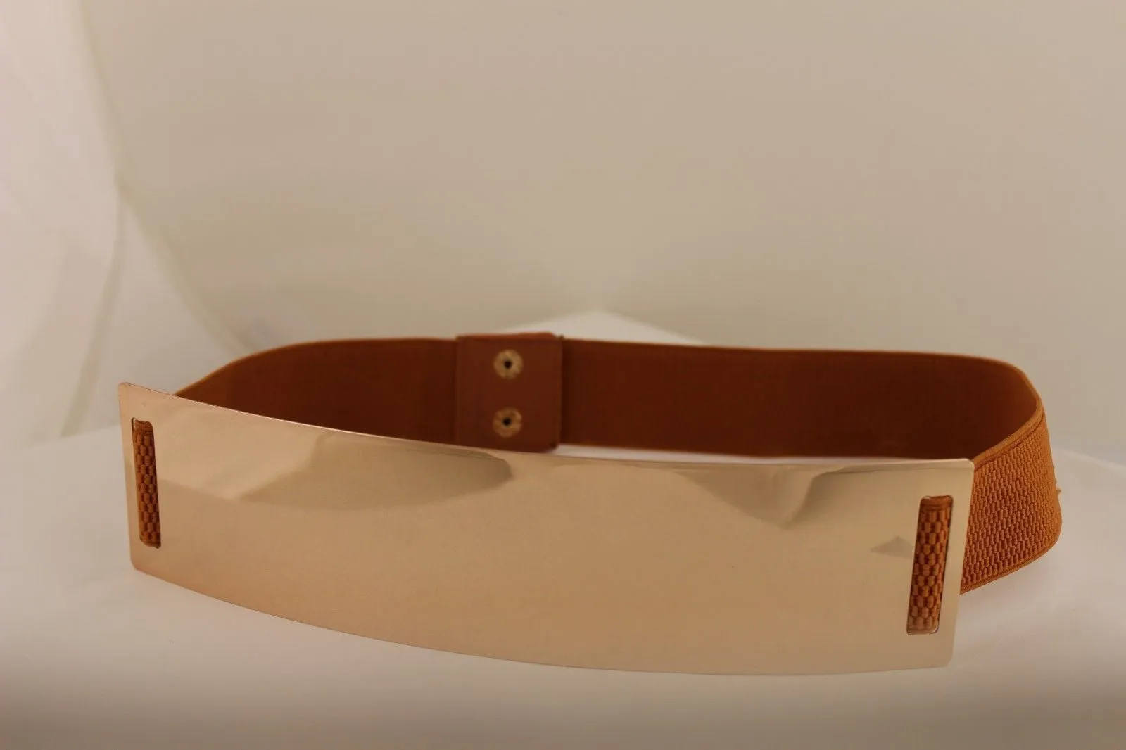 Gold Metal Rectangle Plate Colored Elastic Stretch Waistband Belt