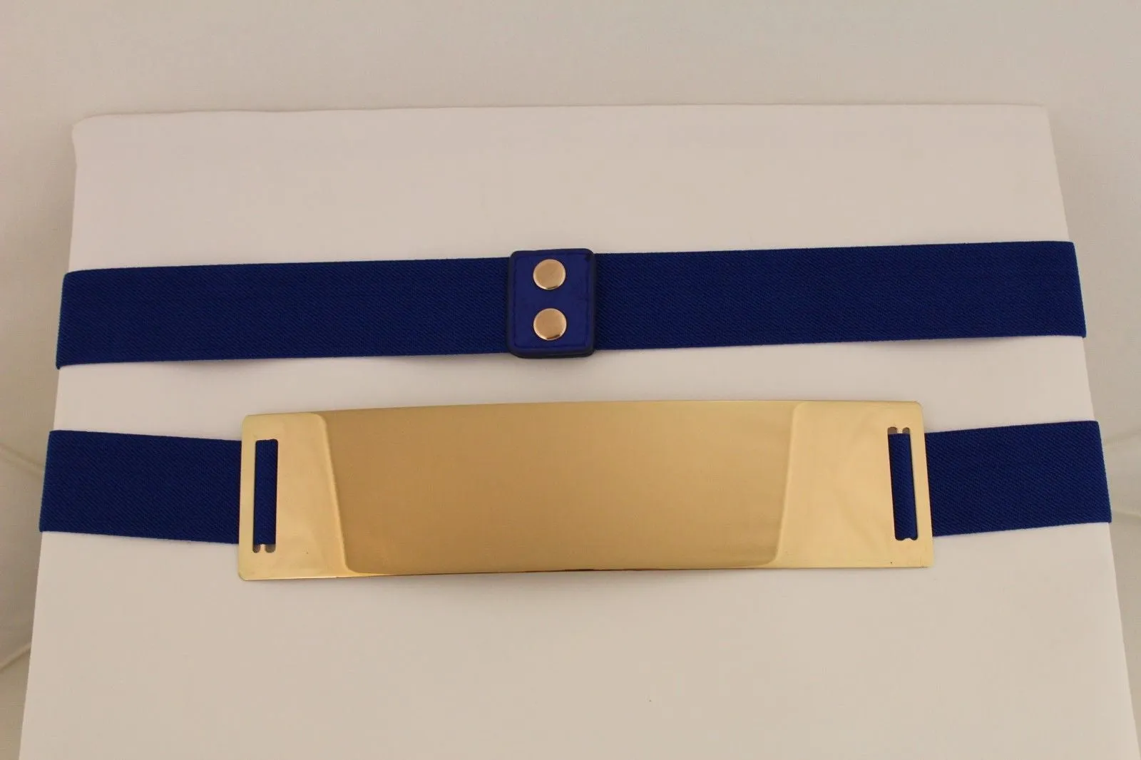 Gold Metal Rectangle Plate Colored Elastic Stretch Waistband Belt