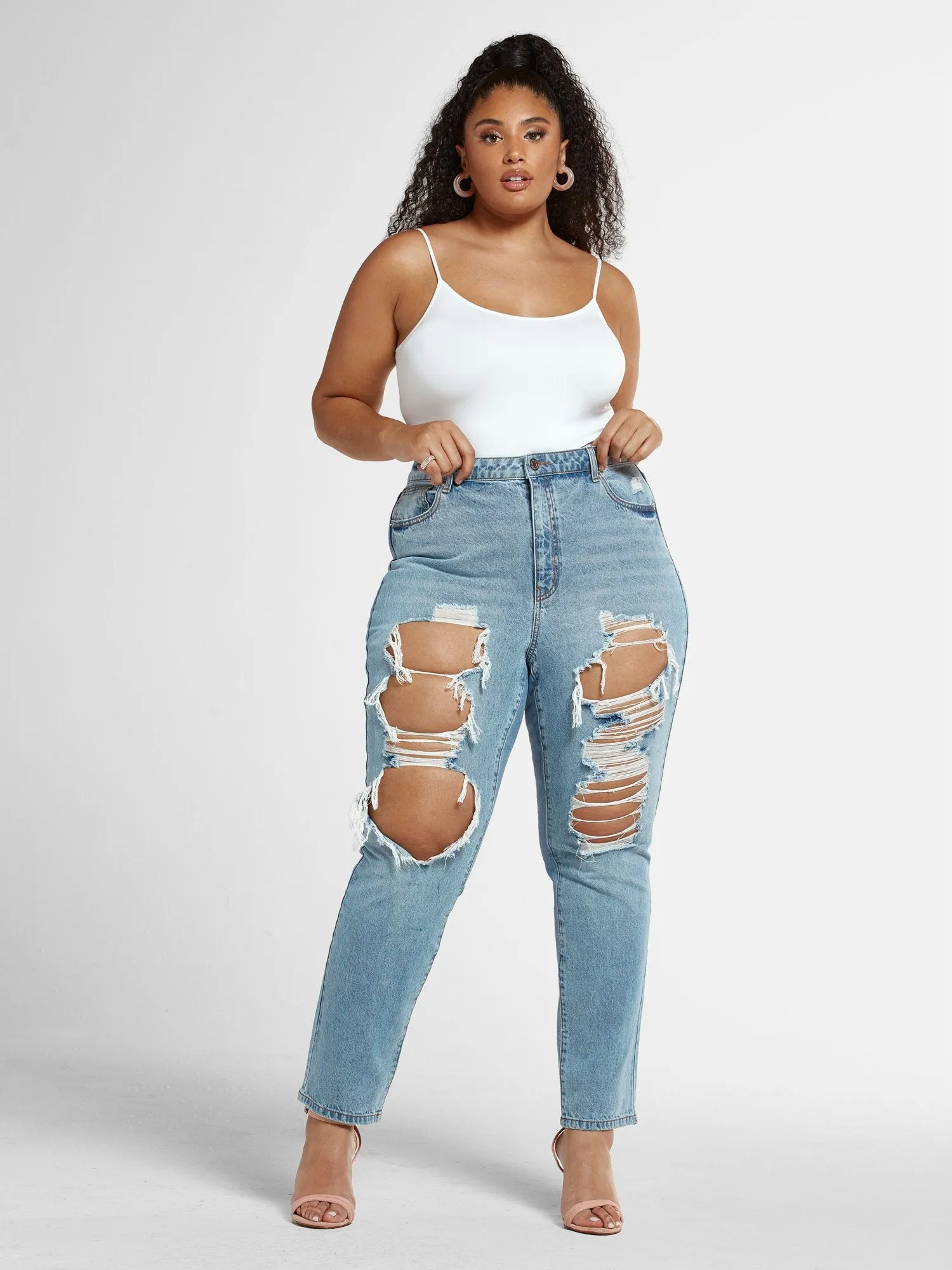 High Rise Blowout Straight Leg Jeans - Tall Inseam