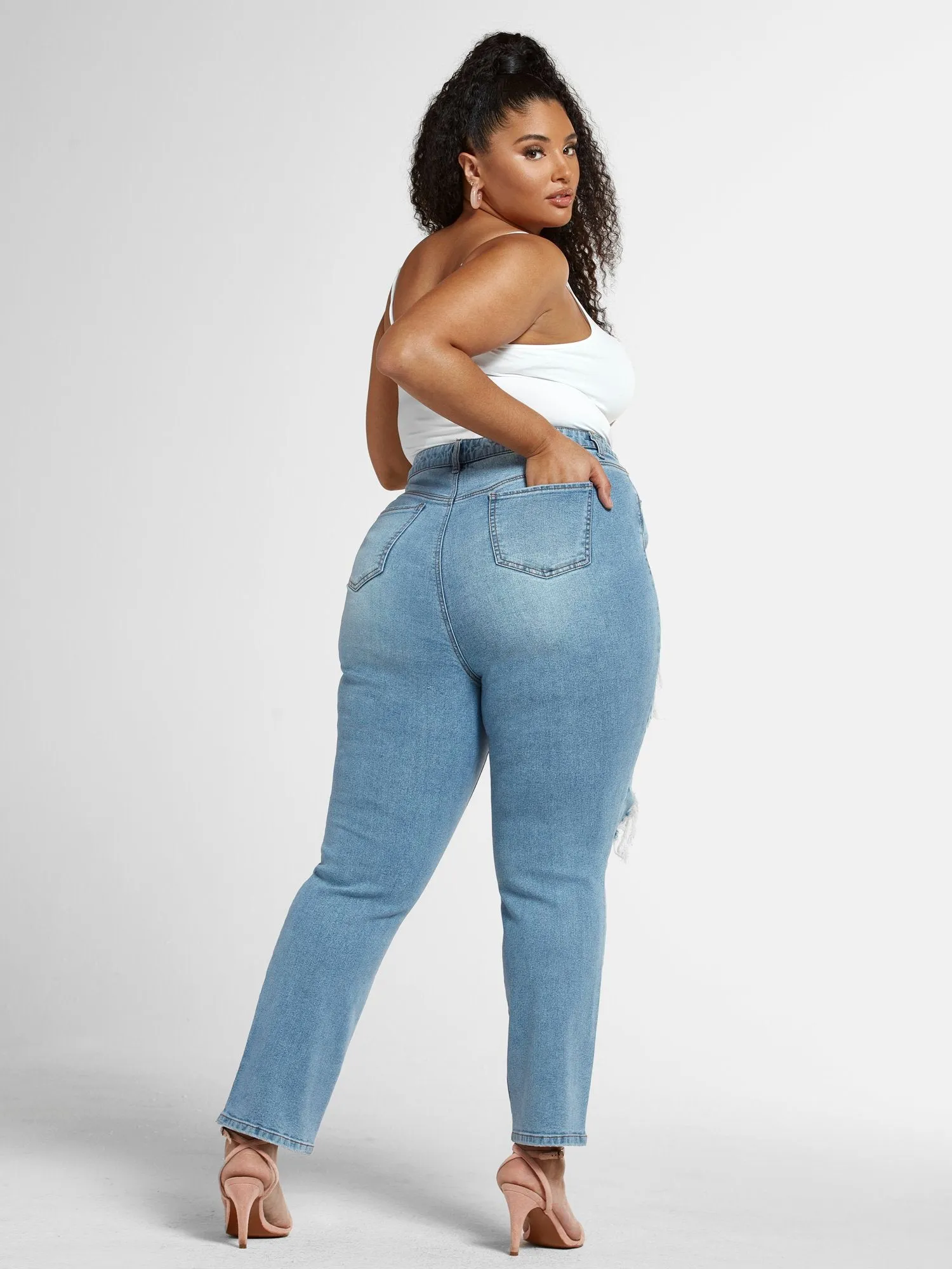 High Rise Blowout Straight Leg Jeans - Tall Inseam