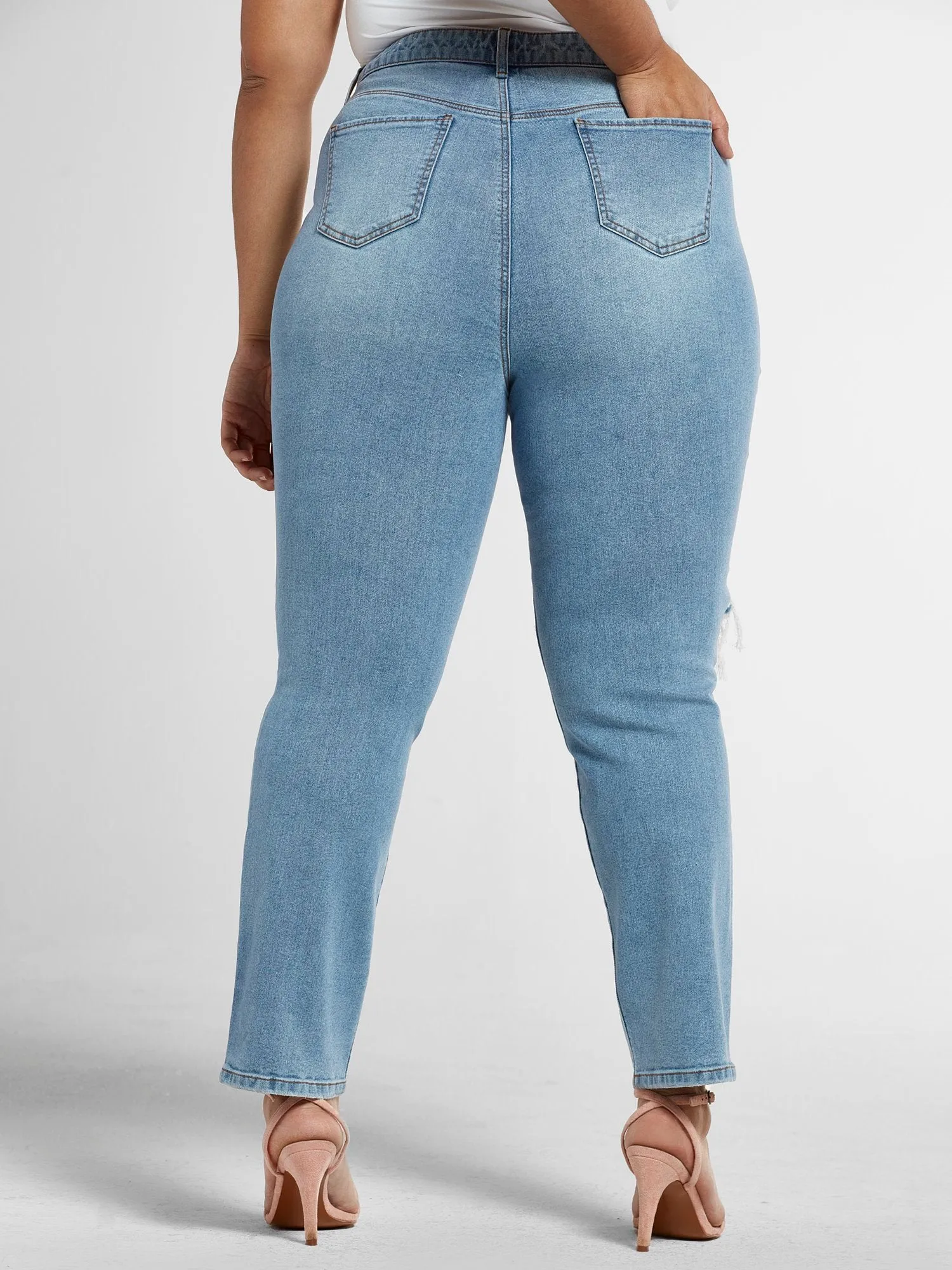 High Rise Blowout Straight Leg Jeans - Tall Inseam