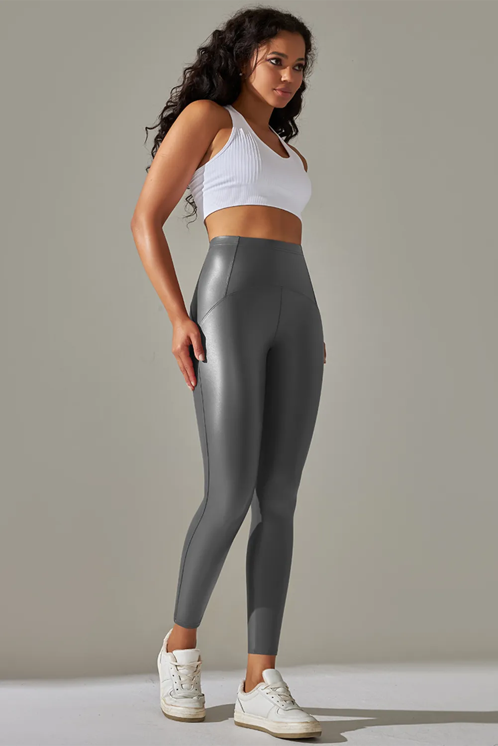 High Waist Pu High Elastic Yoga Pants