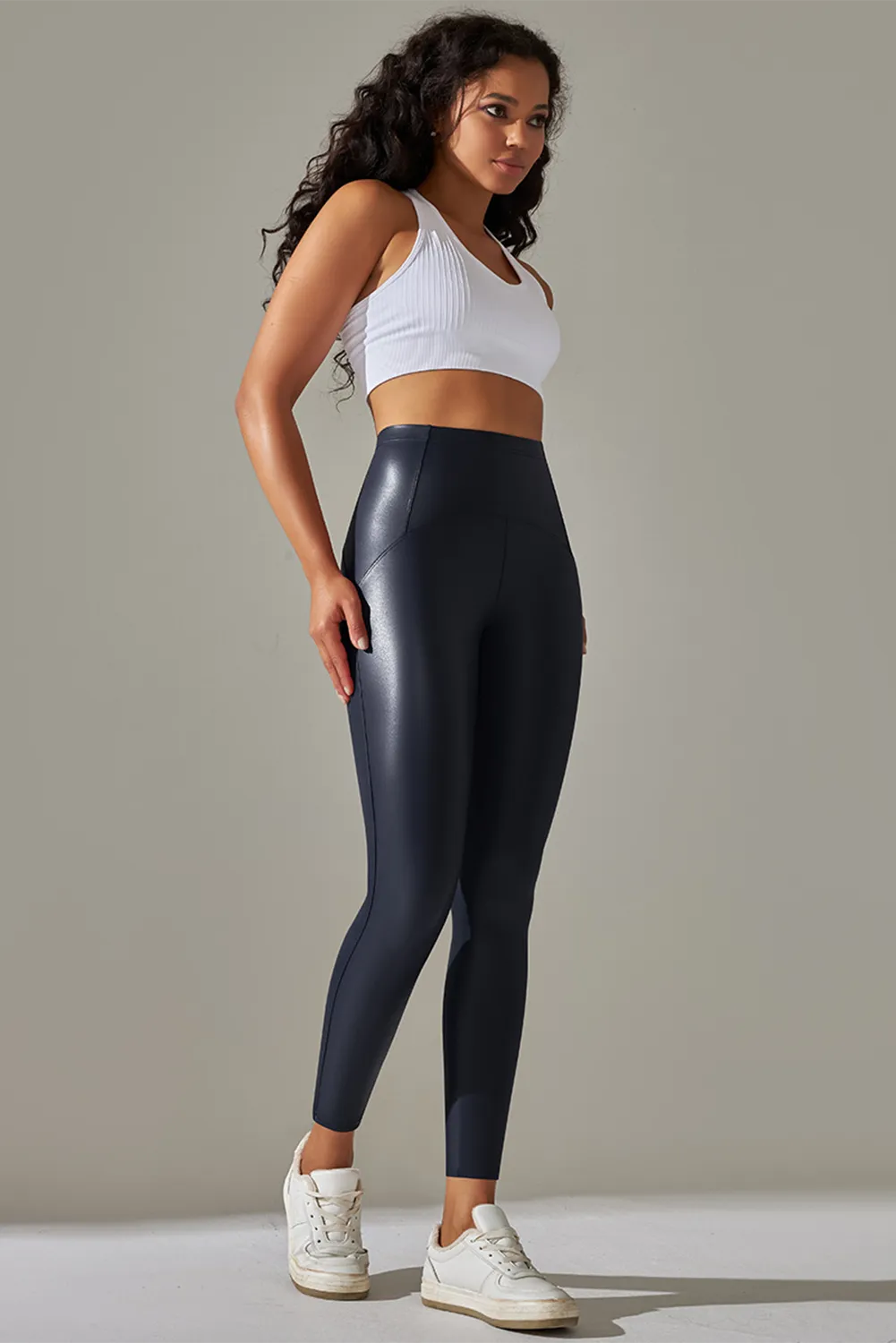 High Waist Pu High Elastic Yoga Pants