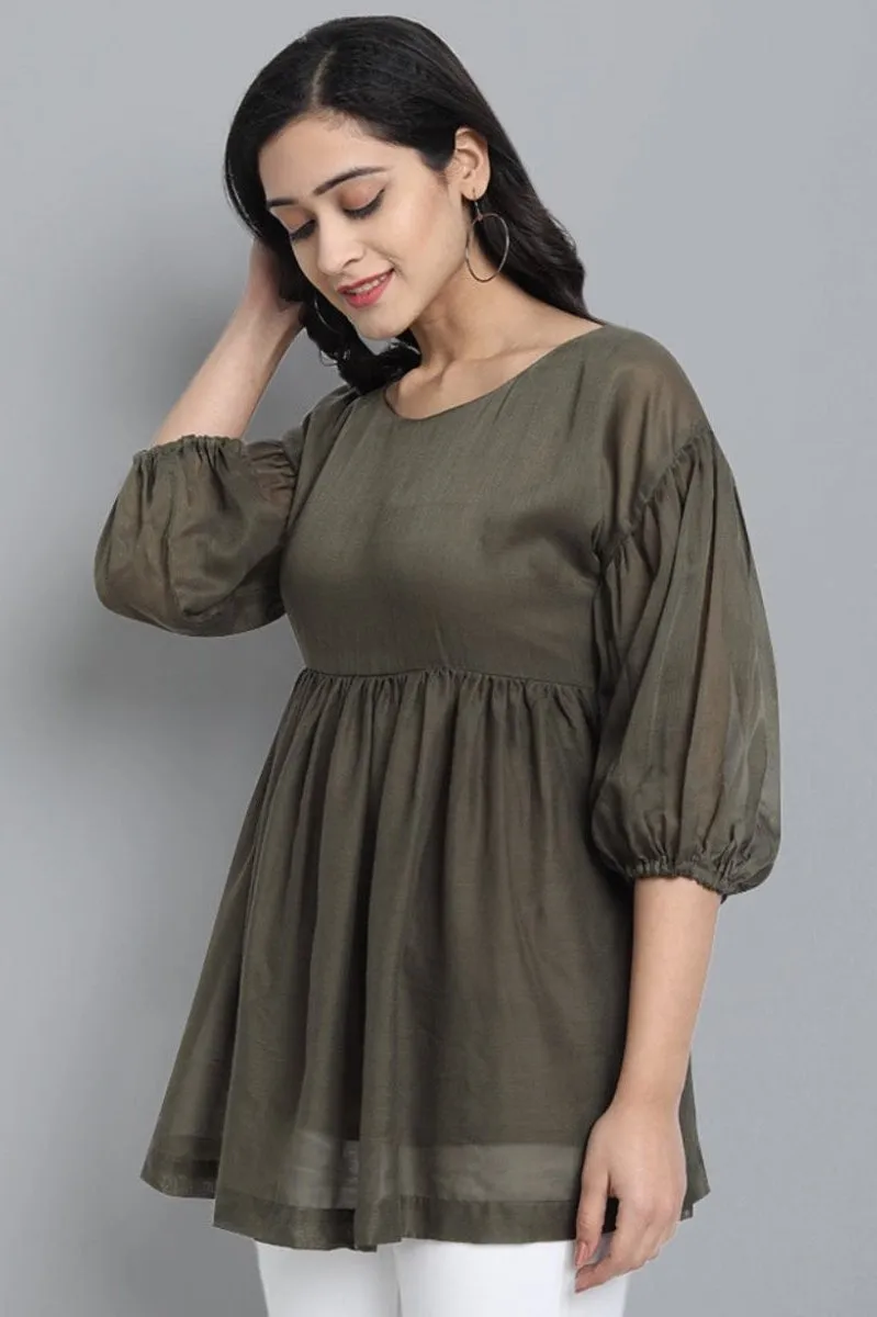 Khaki Mul Cotton Tunic Top