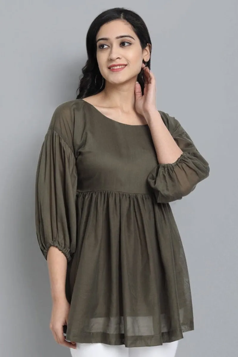 Khaki Mul Cotton Tunic Top