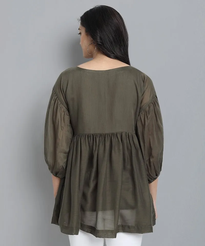 Khaki Mul Cotton Tunic Top