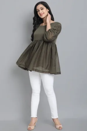 Khaki Mul Cotton Tunic Top