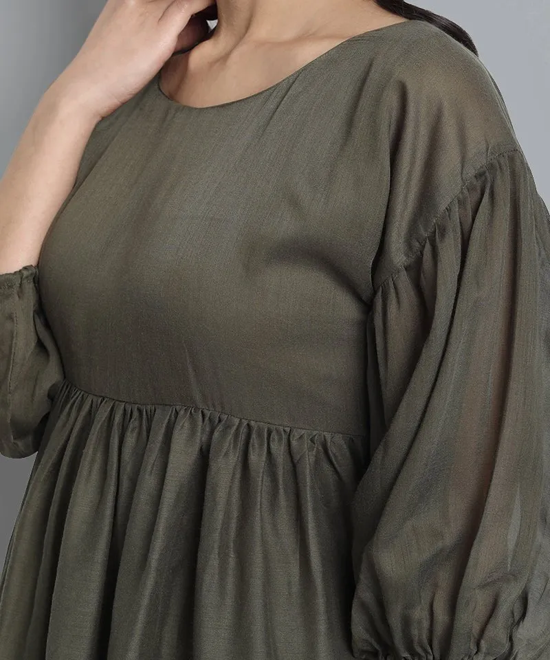 Khaki Mul Cotton Tunic Top