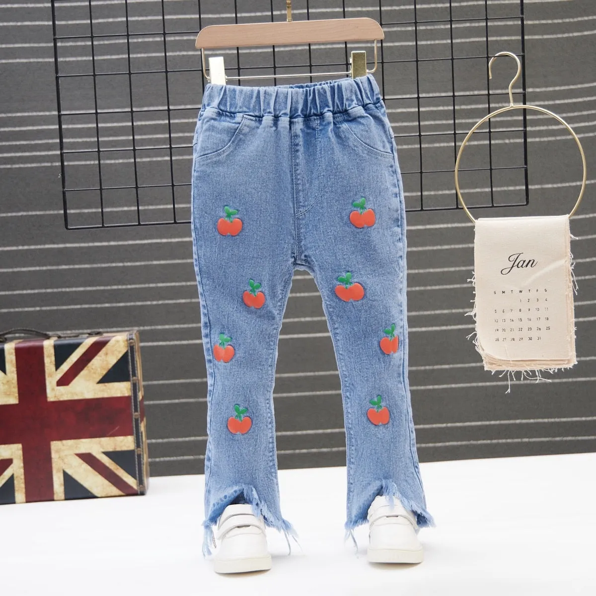 Kids Girls Denim Jeans Spring Autumn Pants Elastic Waistband Casual Bottom Long Pants - GJN0162