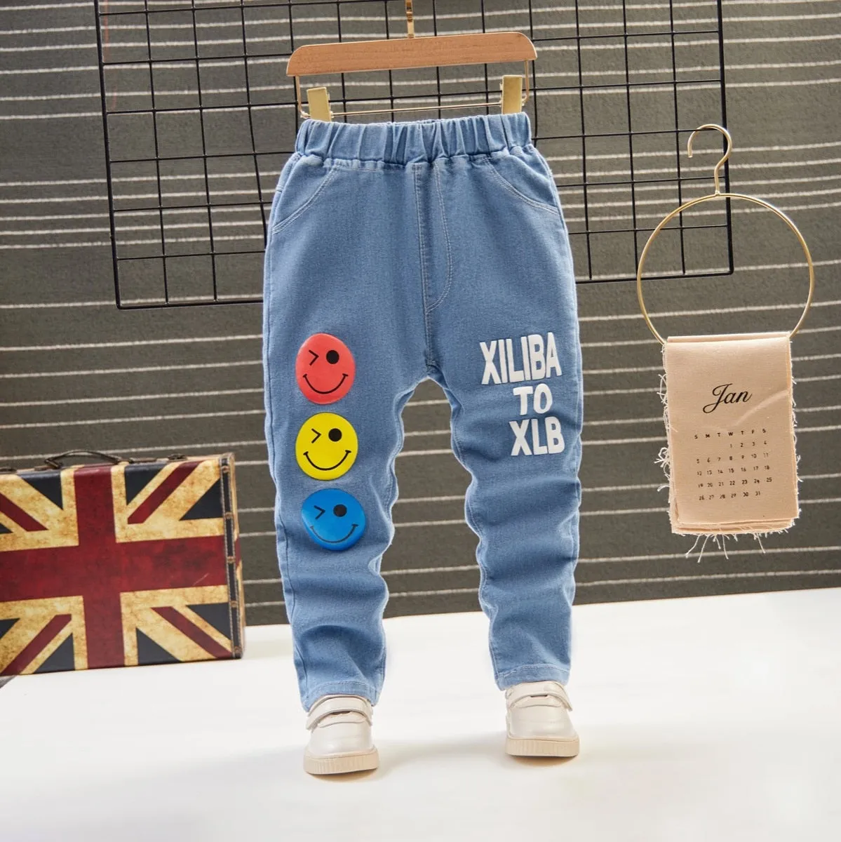 Kids Girls Denim Jeans Spring Autumn Pants Elastic Waistband Casual Bottom Long Pants - GJN0162