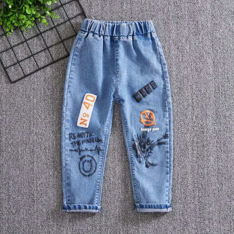 Kids Girls Denim Jeans Spring Autumn Pants Elastic Waistband Casual Bottom Long Pants - GJN0162