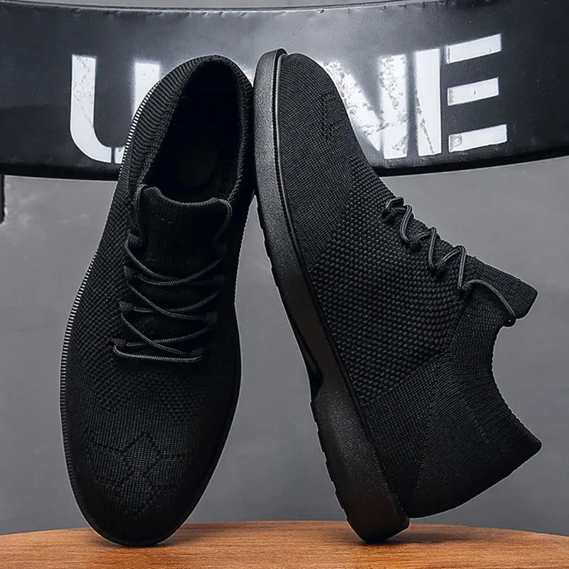 Men's Breathable Elastic Upper Black Sneakers Shoes