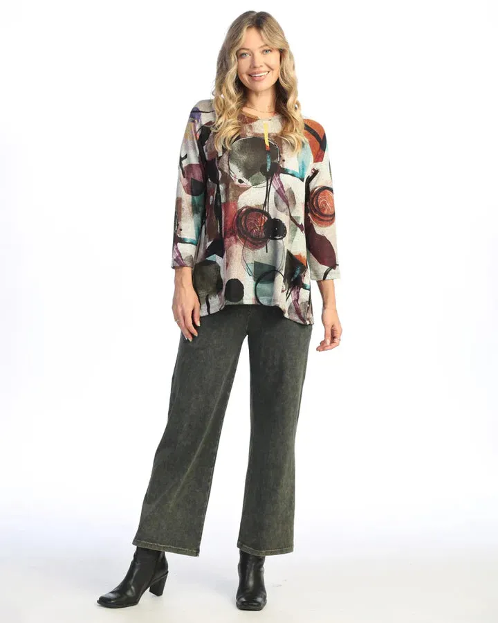 Nb1-1856 Toscana Multi Brown Long Sleeve 2 Pocket Women's Top