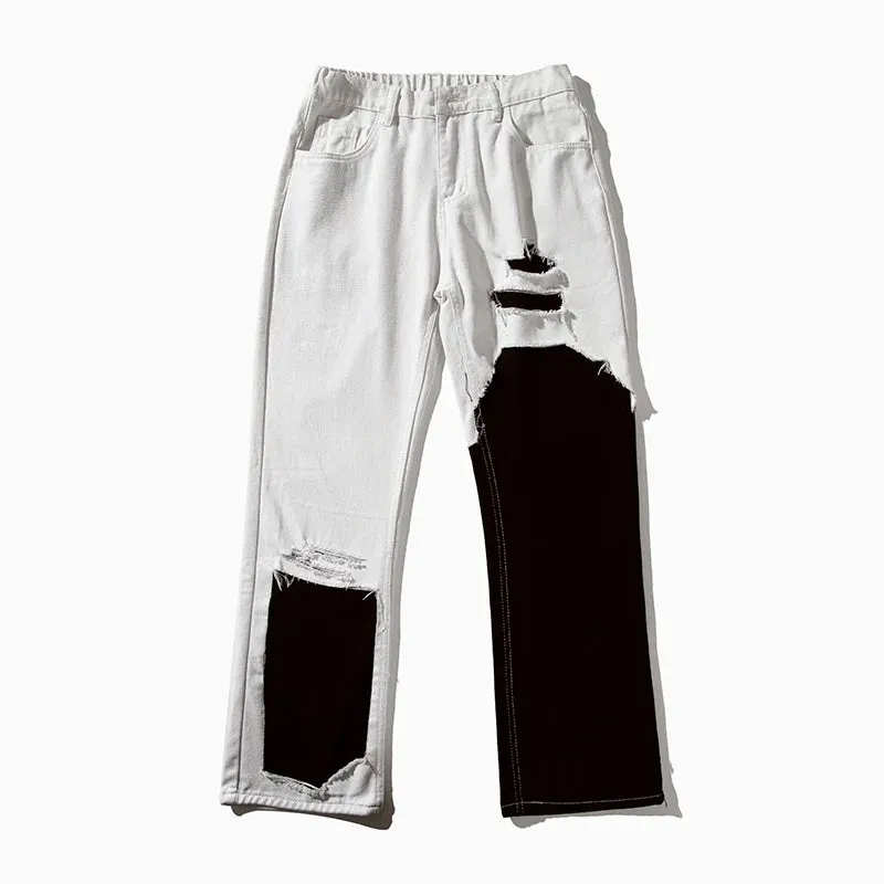 Patchwork Contrast Color Straight Jeans