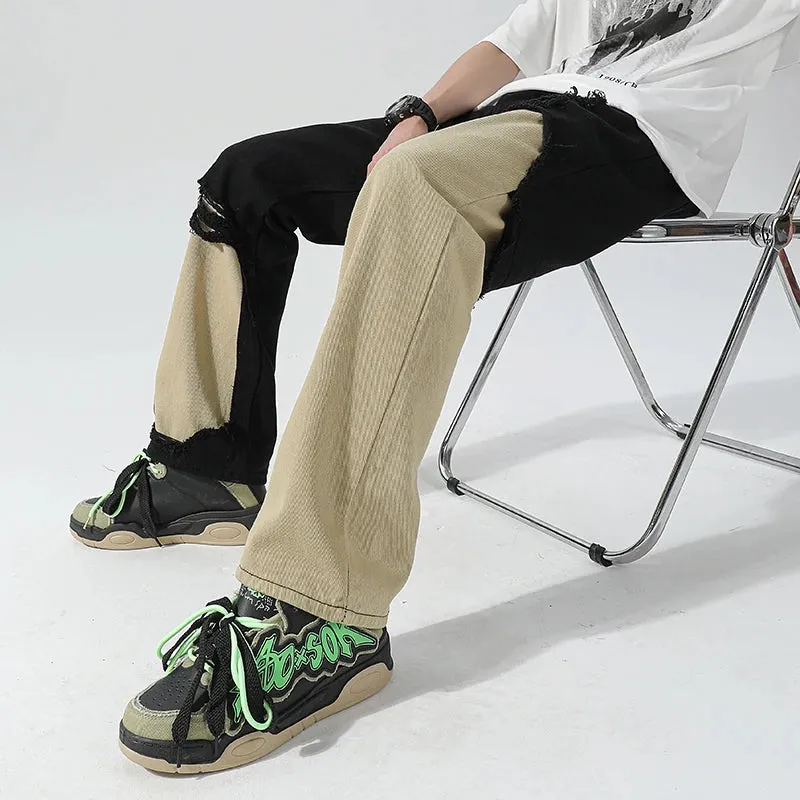 Patchwork Contrast Color Straight Jeans