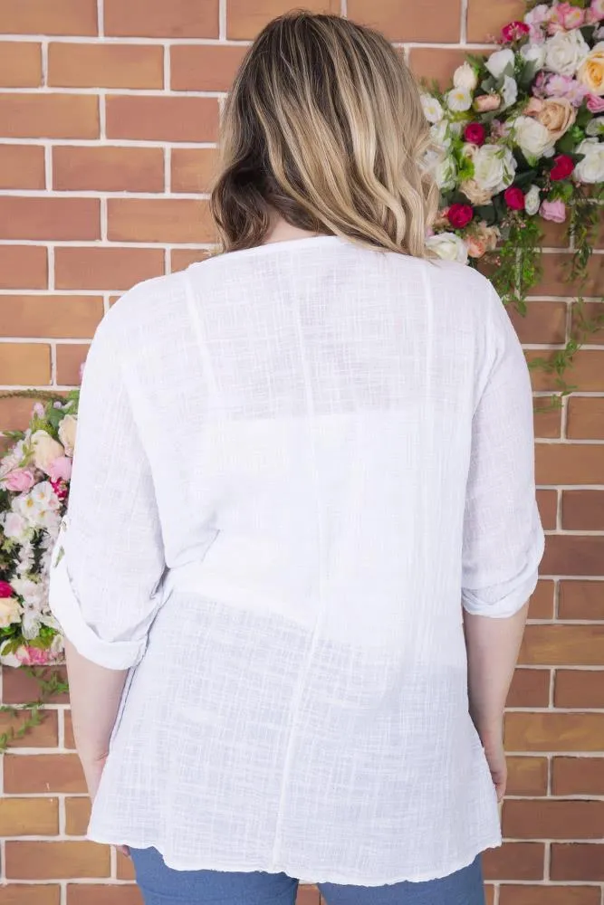 Plain Floral Patch Pockets Tunic Top