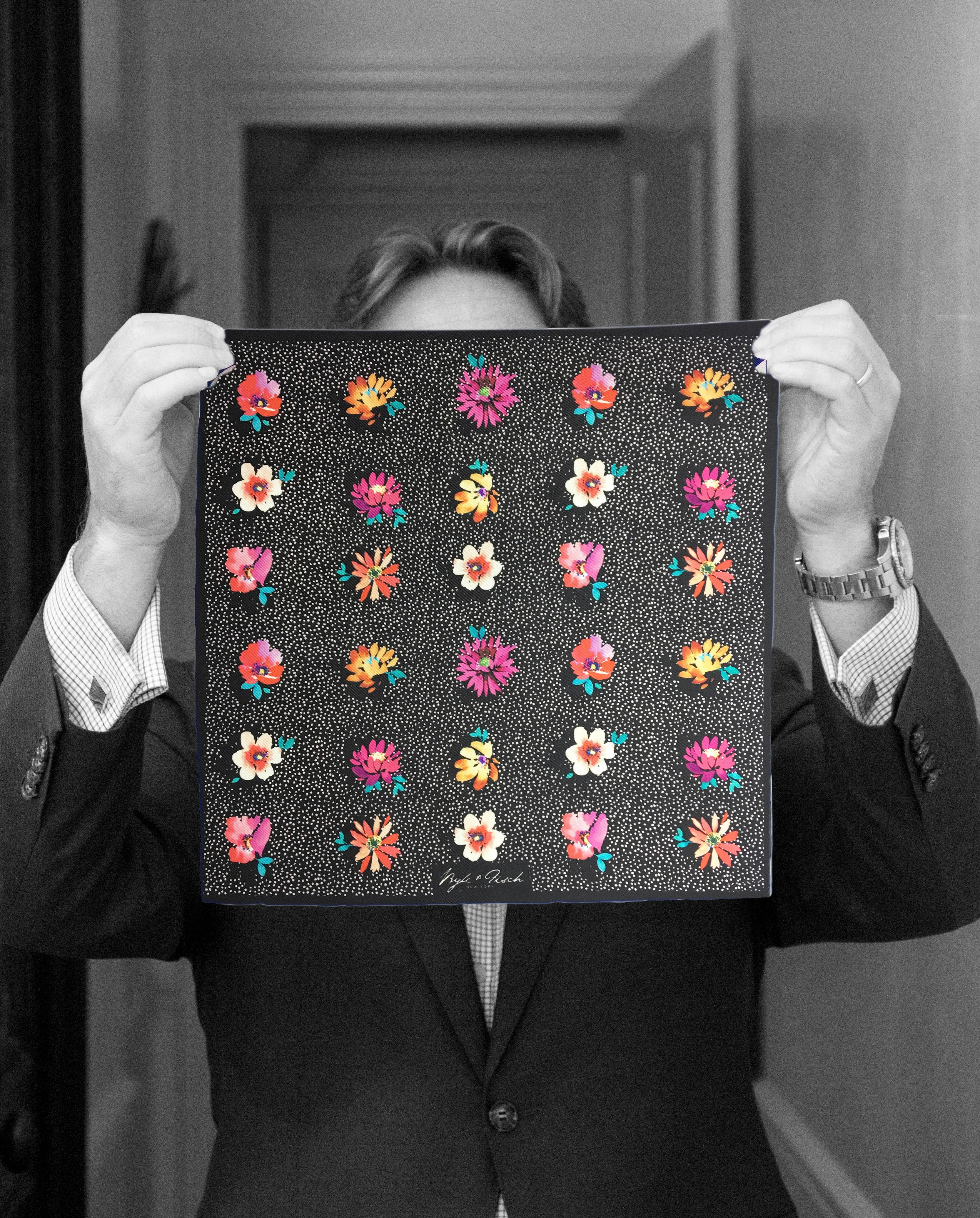 "DOTTY FLOWERS" DIGITAL PRINT POCKET SQUARE