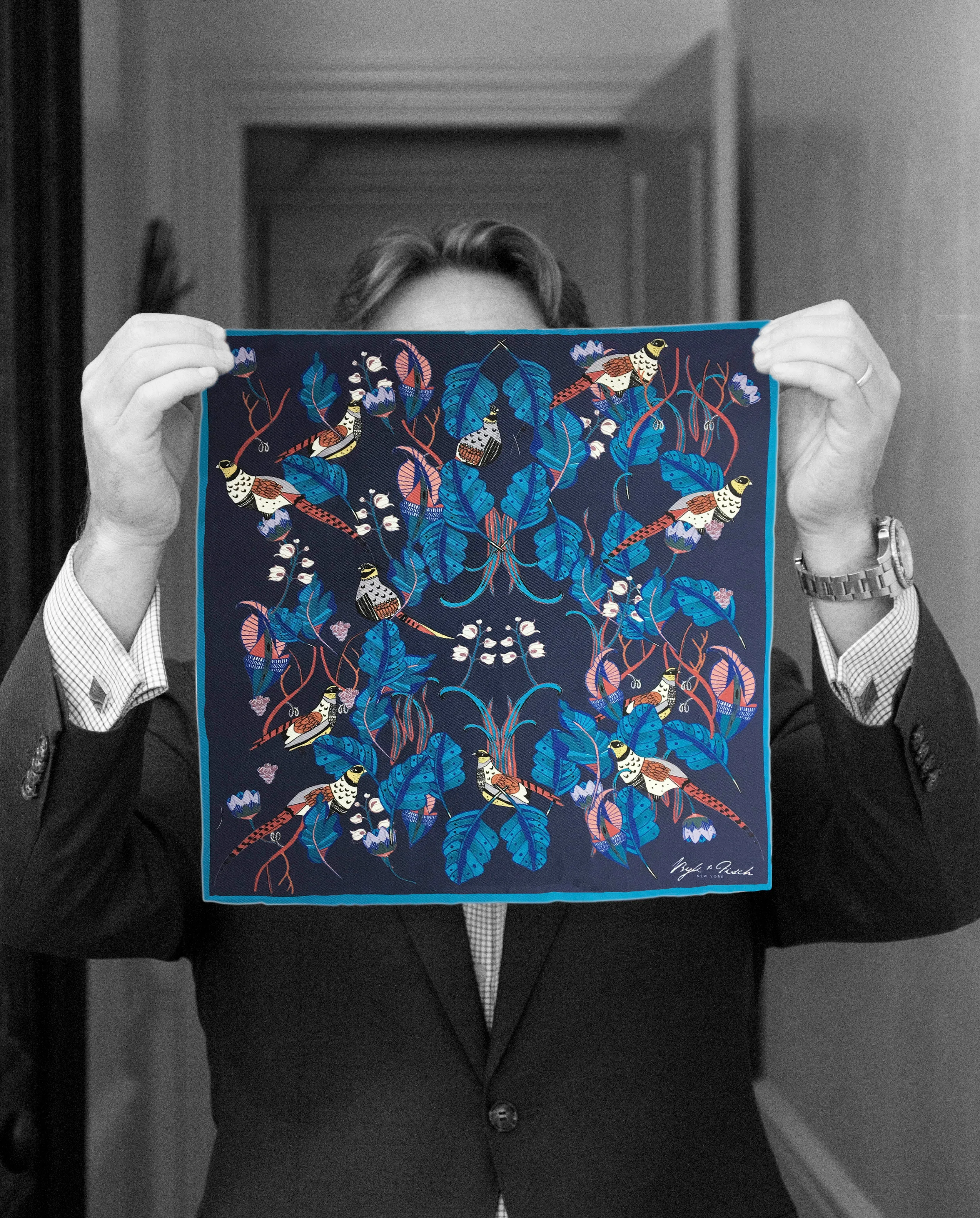 "ENGLISH PHEASANTS" DIGITAL PRINT POCKET SQUARE