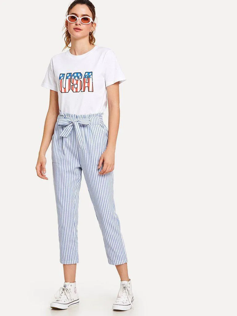 Striped Knot Front Pant