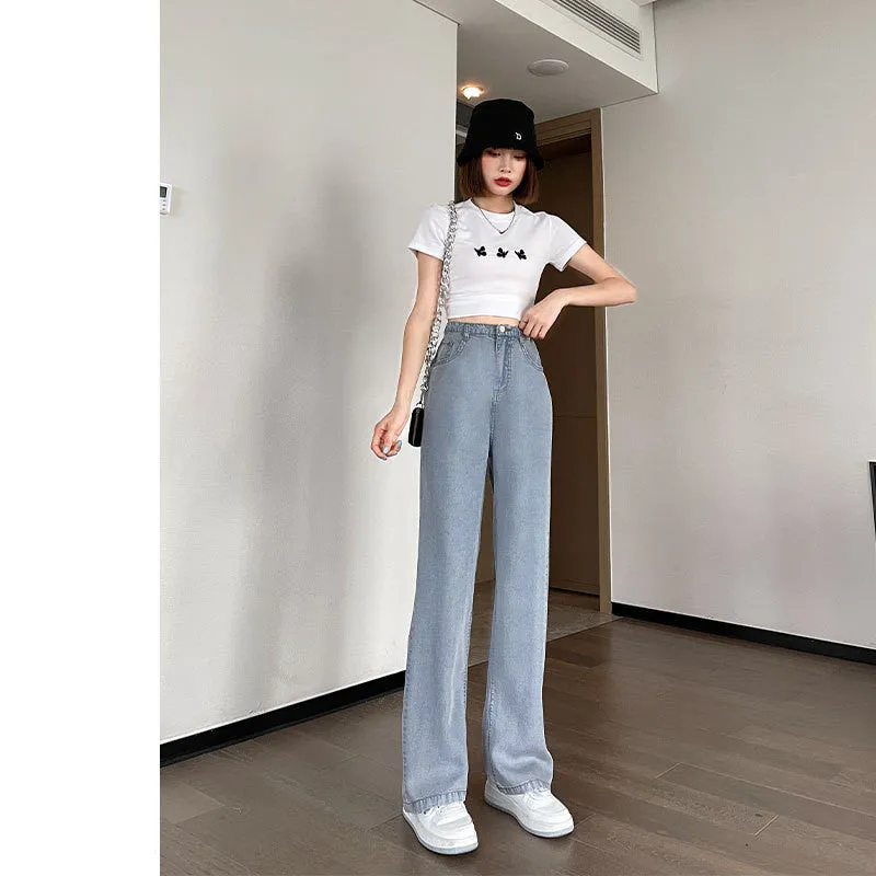 Summer Women’s High Waist Wide Leg Pants – Thin, Loose, Ice Silk Jeans