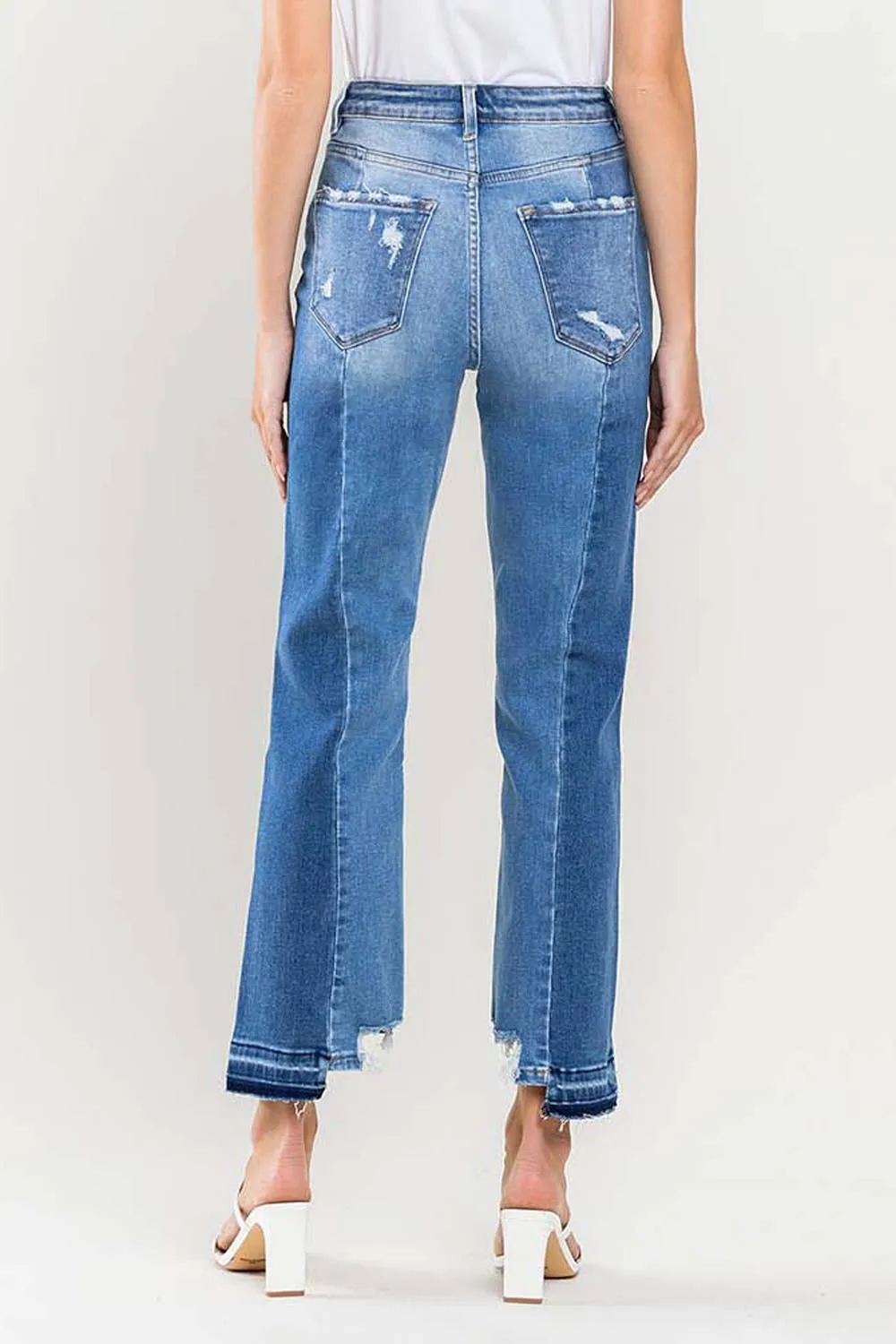 SUPER HIGH RISE CROP CONTRAST PANEL STRAIGHT JEANS