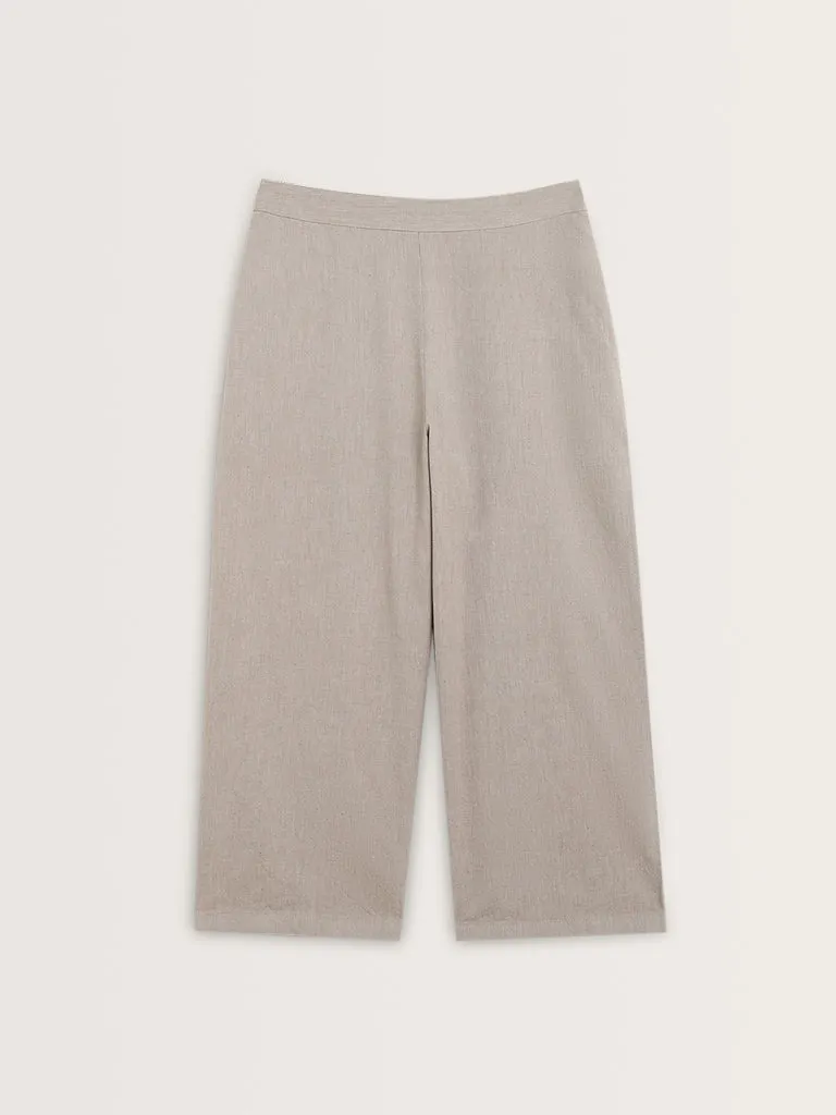 Utsa Beige High-Rise Straight Cotton Pants