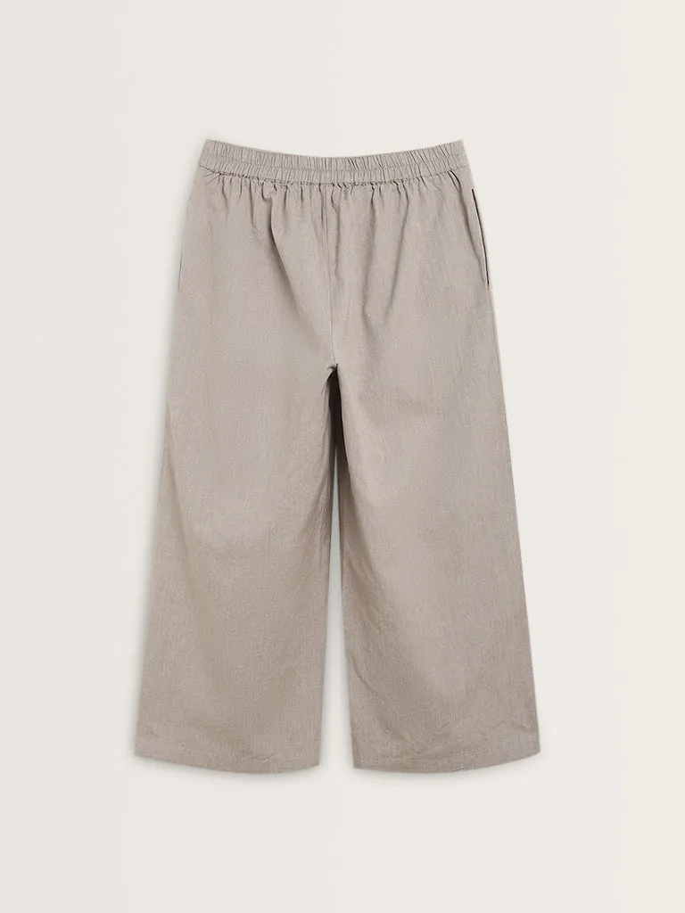 Utsa Beige High-Rise Straight Cotton Pants