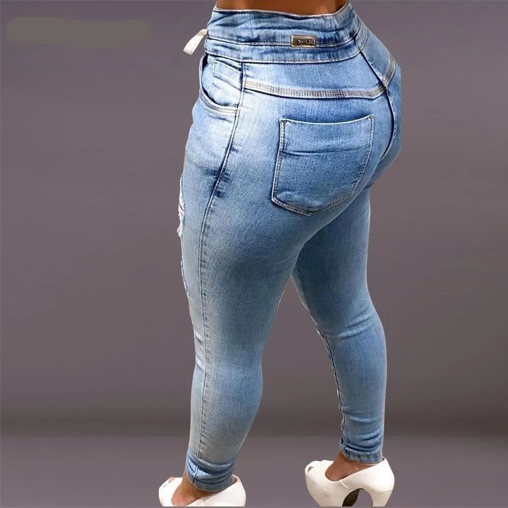 Washed Ripped Denim Pants For Women