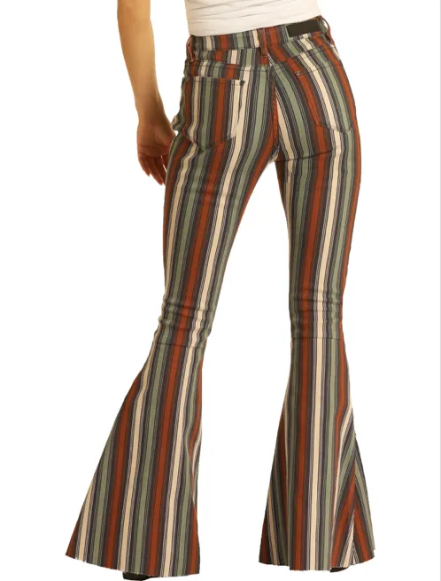 WHB8189 - Rock&Roll Denim Women's High Rise Striped Bell Bottom Pant