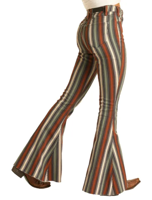 WHB8189 - Rock&Roll Denim Women's High Rise Striped Bell Bottom Pant